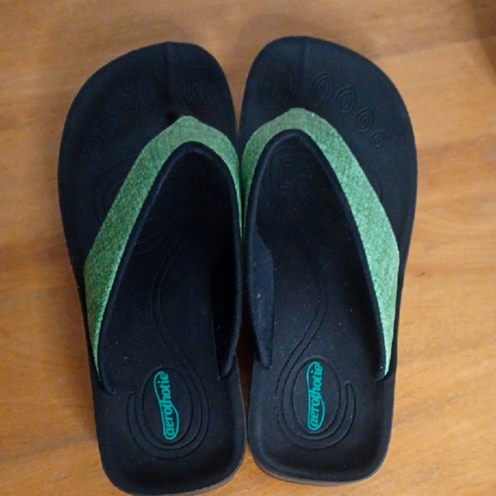 Black and Green Flip Flops